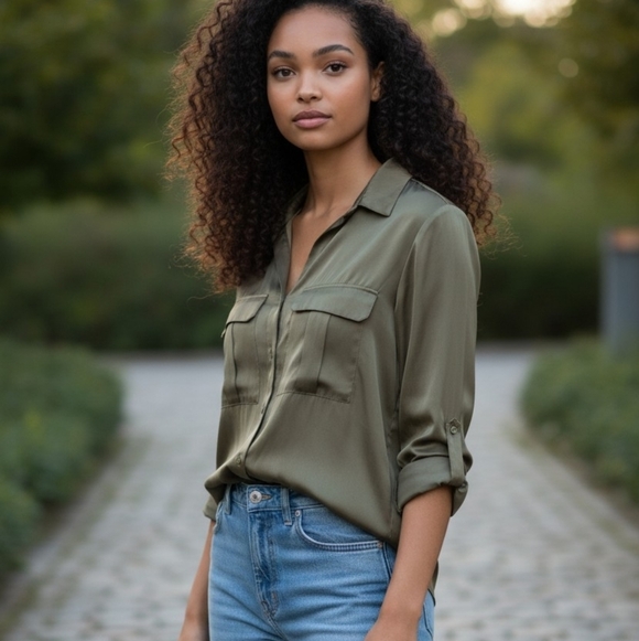 H&M Tops - H&M Khaki Button-Down Shirt